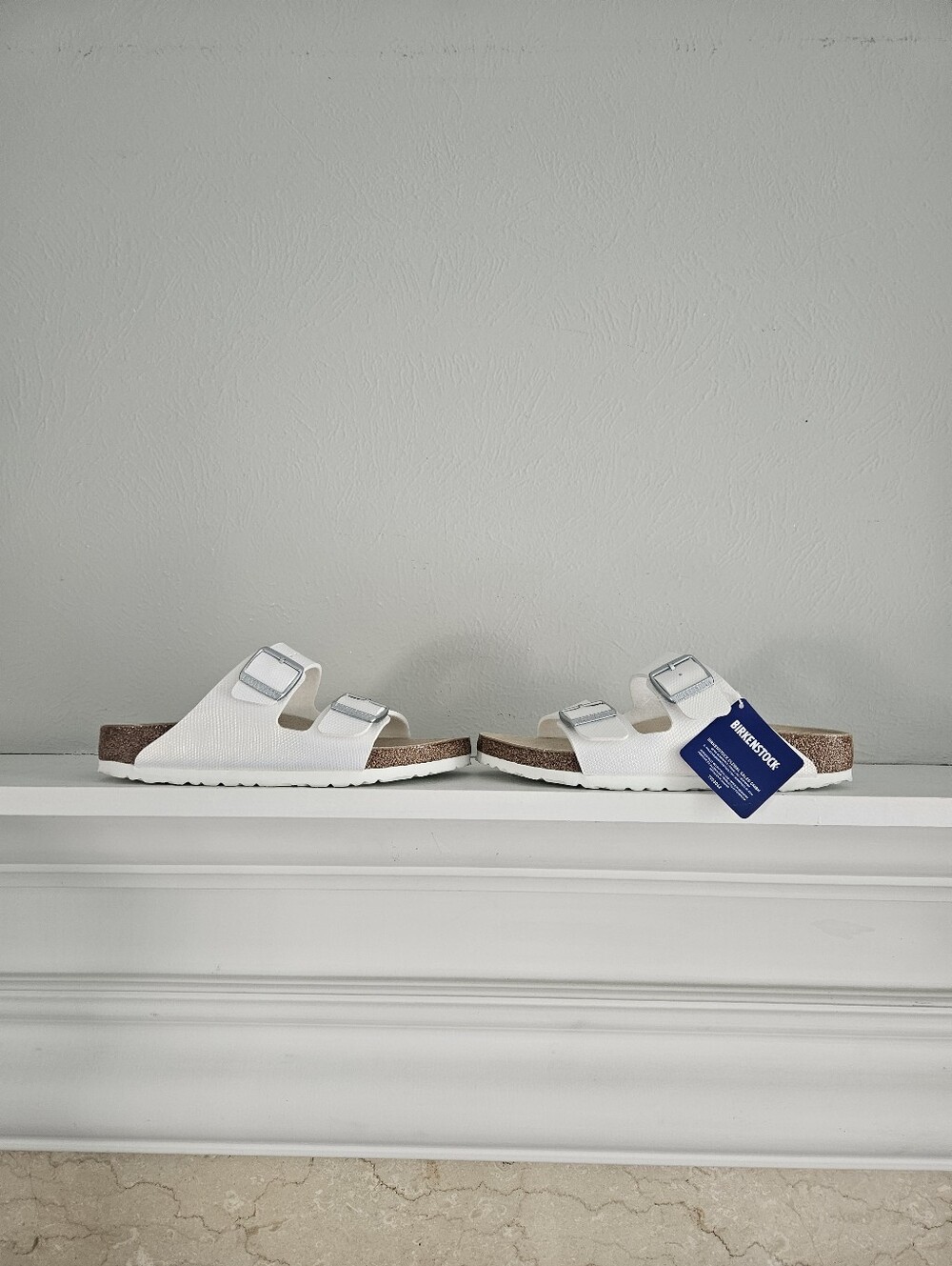 NWT Birkenstock Arizona Sandals- Shiny Lizard White With Silver Buckles - Picture 4 of 12